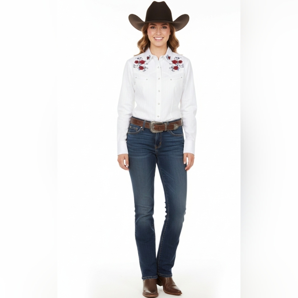 Wrangler Rodes Embroidery Rodeo Quincy Shirt Western Boho XXL Long Sleeve